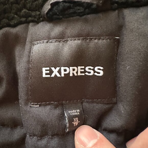 Express Jacket Womens Extra Small Full Zip Notch Green Cotton Fleece Lined - Picture 4 of 13
